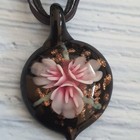 Halskette, Anhänger handgefertigtes Murano Glas, Tropfen mit Goldsand, Unikat