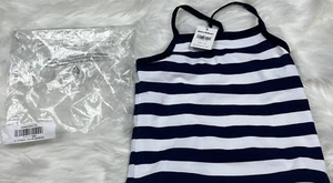 Hanna Andersson Sunblock Navy White Striped Tankini Swim Top Girl's 5 110 NEW - Picture 1 of 8