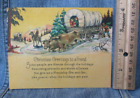 STEER COVERED WAGON GOING WEST  Vintage Christmas Greeting Card 1930's 0S27