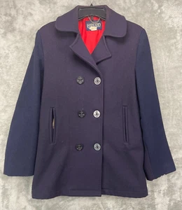 VTG Lands End Women's Wool Double Breasted Pea Coat Size 12 Navy ***READ*** - Picture 1 of 9