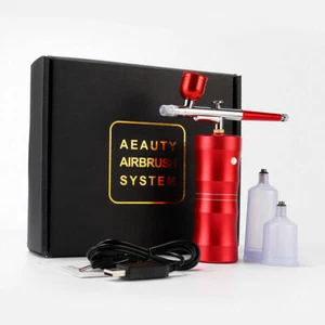 Portable Mini Airbrush Compressor Kit Cake Paint Nail Art Tattoo Spray Gun Red - Picture 1 of 12
