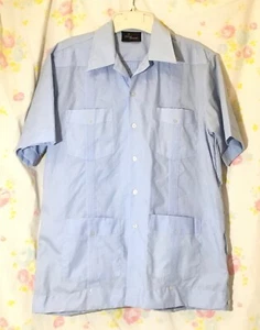 DON RICARDO GUAYABERA LIGHT BLUE 4-POCKET SHORT SLEEVE SHIRT SIZE MED 42-44 - Picture 1 of 11