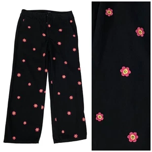 Pantalón chino costero bordado floral grande Forever 21 para mujer negro rosa - Imagen 1 de 14