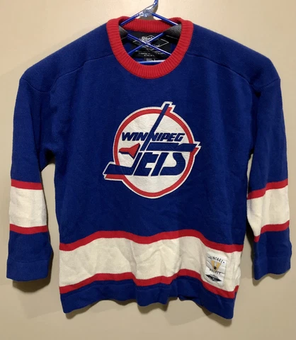 SZ L REEBOK BY ROGER EDWARDS VINTAGE NHL HOCKEY WINNIPEG JETS SWEATER Cover