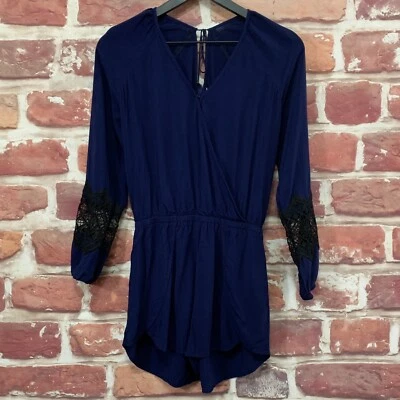 Pantalones Cortos Express Mameluco Mujer XS Azul Boho Bordado Manga Acento Borla Espalda Foto 1 de 4