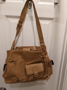 MAXX New York Biege REAL Pebble Leathe Shoulder Bag, Pockets Front and Sides. - Picture 1 of 13