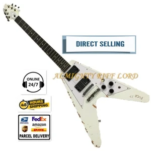 USA Aged White Flying V chitarra elettrica corpo mogano HH pickup battipenna bianco - Foto 1 di 11