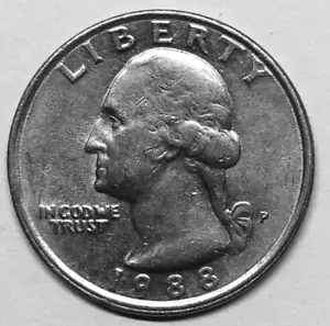 1988 P Washington Quarter Error ! collar clash, RPMM and slight doubling on rev. - Picture 1 of 11
