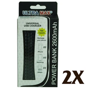 2X UltraMax Black Power Bank 2600mAh Portable Rapid USB Charger Long Life - Picture 1 of 2