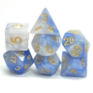 Nuevo Juego de Dados 7 Piezas Mezcla Poliédrica Azul Claro Blanco con Bolsa de Dados D&D RPG - Imagen 1 de 5