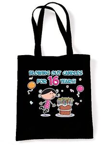 BLOWING OUT CANDLES FOR 16 YEARS SHOPPING  TOTE BAG 16th Birthday Present Gift