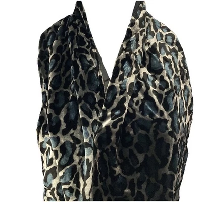Bufanda de terciopelo Burnout azul negro leopardo desvanecido 10x46 Y2K boho envoltura gitana Foto 1 de 3