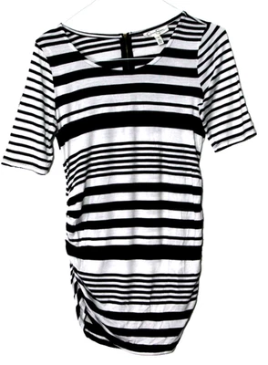 JESSICA SIMPSON MATERNITY TEE SHIRT woman size M black white stripe short sleeve - Image 1 of 4