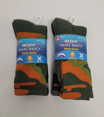 (2) Gildan Boys Smart Basics Gamesocks size 3-9 -- 2 Pair EACH Pack - CAMO Foto 1 de 4