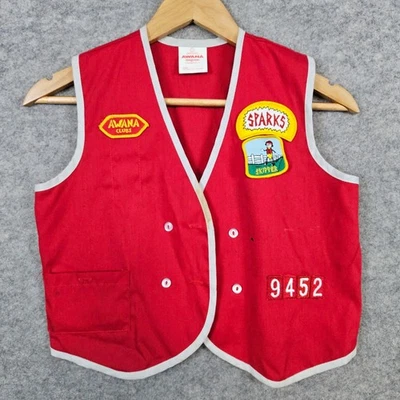 Awana Club Sparks Girl's Official Uniform Vest Size L Red With Patches STAINS - Image 1 of 4