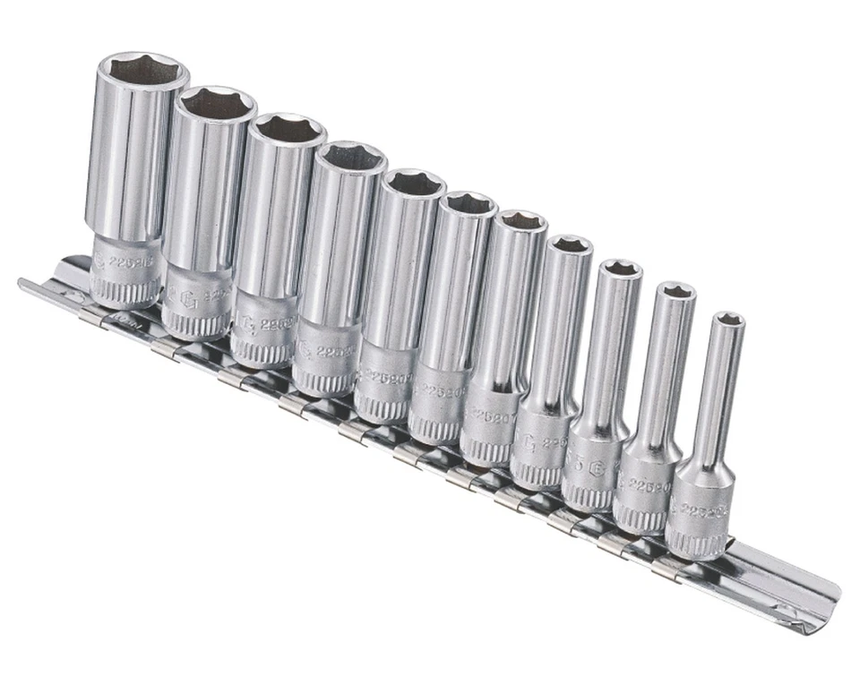 Genius Tools 11pc 1/4" Dr. Metric Deep Hand Socket Set