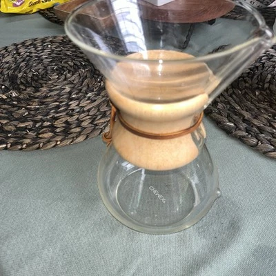 "De colección Chemex Verter Sobre Café Jarra Cuello Madera Corbata Cuero EE. UU. 6 Tazas 9""" Foto 1 de 4