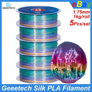 5kg GEEETECH 3D Printer Fliament Silk PLA 1.75mm 1kg/roll Glossy Silk Rainbow US - Picture 1 of 8