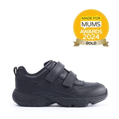 START-RITE SHOES Start-Rite Meteor Plain Black Leather Rip Tape Chunky Trainers 6283_7F015