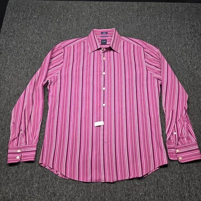 Camisa GAP Ajustada Premium Para Hombre L 16-16.5 Púrpura Rosa Rayas LS Vestido Informal Foto 1 de 4