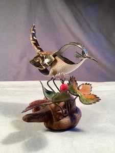 Vintage Emaille Kupfer Vogel Figur Brumm Wurzelholz rote Beere - Bild 1 von 7