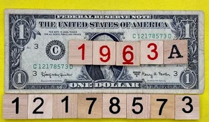 Vintage Series 1963A Fancy Serial Number $1 Dollar Bill C 12178573 D RARE FRN DC - Picture 1 of 9