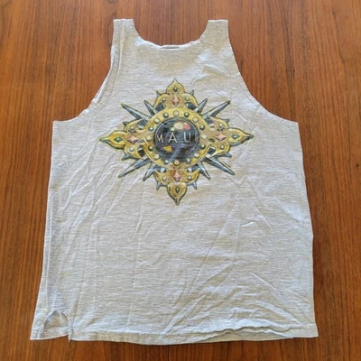 Vintage 90s Maui & Sons Graphic Tank Top L Heather Gray Tank USA Made Jewel Sun - Image 1 of 4