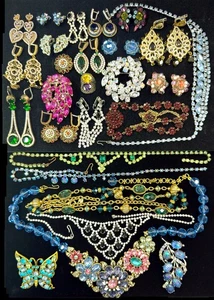 Lot of colored rhinestone jewelry including spectacular Heidi Daus necklace - Picture 1 of 1