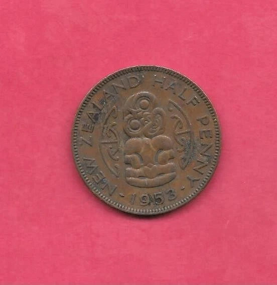 NUEVA ZELANDA KM23.1 1953 1/2 PENIQUE EN MUY BUEN ESTADO - MONEDA DE BRONCE ANTIGUA CIRCULADA MUY FINA Foto 1 de 1