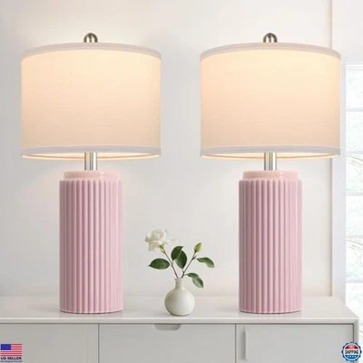 Juego de 2 lámparas de mesa rosa modernas de 23,5’’ para salón, lámparas de noche de cerámica Foto 1 de 4