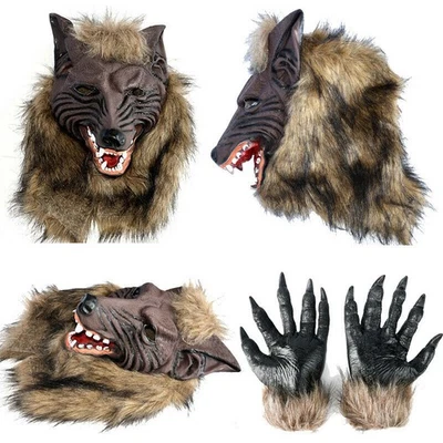 Faux Werewolf Mask Wolfman Masks Latex Costume Halloween Novelty Wolf Mask - Image 1 of 4
