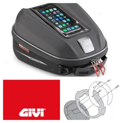 Givi ST611+ 6 Litre Motorcycle Tank Bag & MV Agusta Tank Ring - Black - Image 1 of 4