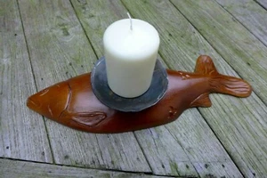 Candle holder with wooden fish base pillar ball candle holder handmade gift idea - Picture 1 of 4