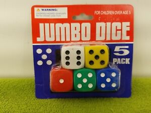 Jumbo Dice 5 Pack - Multi Color Dice - Brand New - Red Green Blue Yellow White