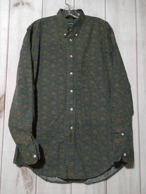 Camisa Nautica Hombre Grande Verde Dorado Botón Delantero Manga Larga Foto 1 de 4