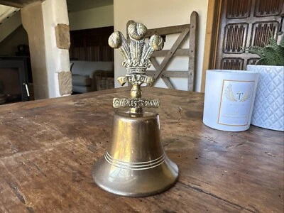 Vintage Brass Bell Charles And Diana School Church Bell 15cm Tall Quirky - Image 1 of 4