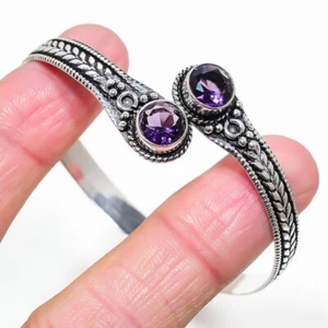 Purple Amethyst Gemstone Handmade 925 Sterling Silver Jewelry Bangle Sz 7-8 - Picture 1 of 1