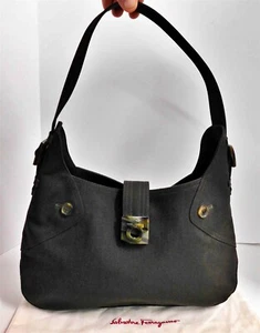 Salvatore Ferragamo Braun Canvas Schildpatt Gancini Hobo Schultertasche - Bild 1 von 10