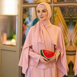 Muslim Women Cape Cloak Long Dress Two Piece Set Abaya Dubai Kaftan Evening Robe - Picture 1 of 19