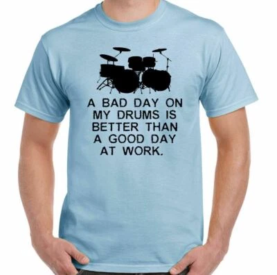 Un Bad Day On My Batteria Uomo Divertente Drumming T-Shirt Kit Bastone Rullante - Immagine 1 di 4