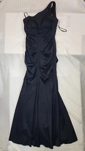 Xscape by Joanna Chen 6 Black One Strap Ruched Long Evening Mermaid Dress - Picture 1 of 10