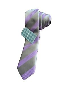EPOINT Fashion Microfiber Stripes Skinny Tie Purple/Gary NEW W/Tag