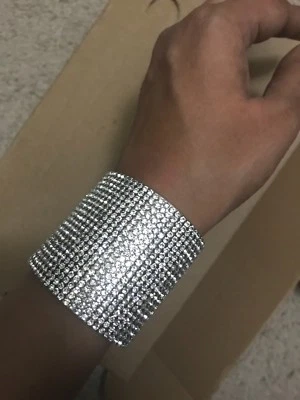 Pulsera transparente blanca plateada puño ancho cristal estrás boda concurso graduación Foto 1 de 4