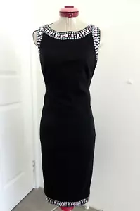 KAREN MILLEN Black Beaded Pencil DRESS Size UK 10 Aus 8 Evening Cocktail Party - Picture 1 of 6