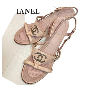 Sandalias Chanel Coco Mark Rosa Claro Talla 38 Cuero Pitón Usadas - Imagen 1 de 10