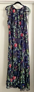 Tommy Hilfiger Black Floral Maxi Dress With Flutter Sleeves Size 14 NWT - Picture 1 of 7