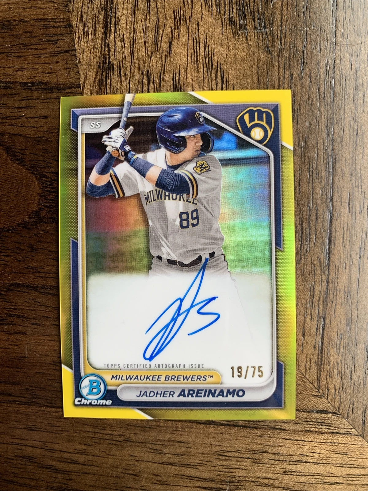 2024 Bowman Chrome Jadher Areinamo Yellow Auto /75 #CPA-JA Brewers