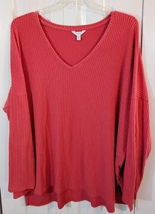 Damen Korallenrosa Rippstrick Top-V-Ausschnitt-Stretch-ÜBERGRÖSSE 3XL/22-Time*Tru - Bild 1 von 3