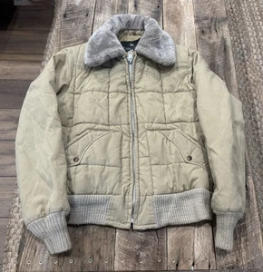 Giacca cappotto puffer pile dorato vintage M collo pelliccia sintetica USA - Foto 1 di 7
