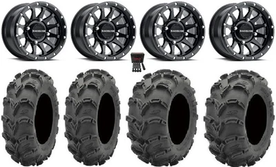 Raceline Trophy 14" Wheels Black 28" Mud Lite XL Tires Kawasaki Brute Force IRS - Image 1 of 4